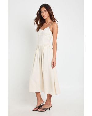 Boohoo Premium Linen Corset Detail Midi Skater Dress - Natural