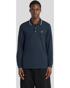 Lyle & Scott Tipped Long Sleeve Polo Shirt - Blue