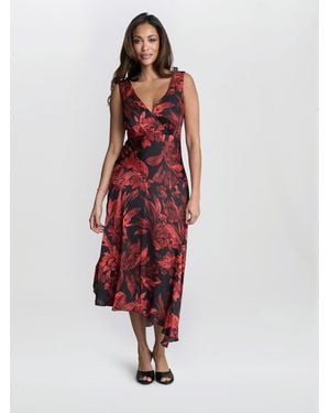 Gina Bacconi Aneesha Floral Midi Dress - Red