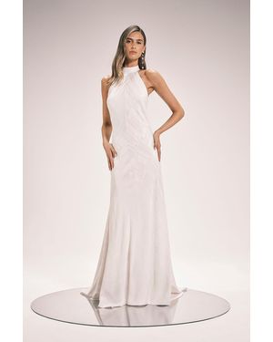 Karen Millen Stripe Jacquard Halter Neck Woven Maxi Dress - Pink