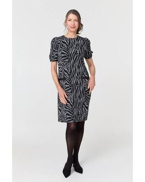 Izabel London Animal Print Knee Length Shift Dress - Blue