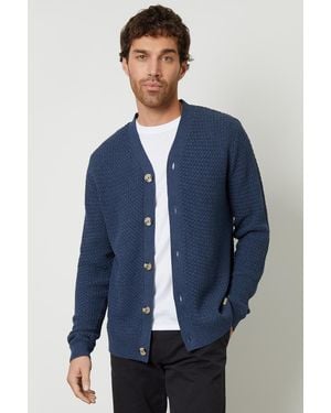 Threadbare Basket Stitch V-Neck Cardigan - Blue