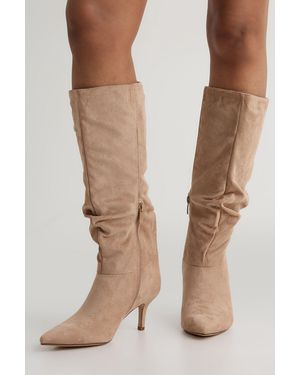 Boohoo Slouchy Mid Height Knee High Boots - Natural