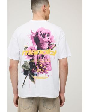 BoohooMAN Oversized Floral Print T-Shirt Cotton - White