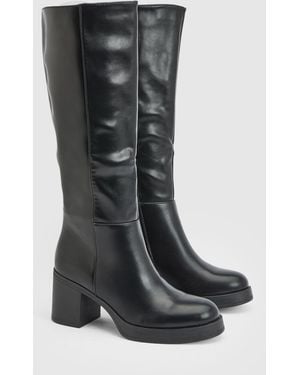 Faith Sealia Faux Leather Medium Block Heel High Leg Boots - Black