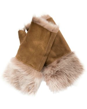 Infinity Leather Shearling Mittens Fingerless Cuffs Toscana Suede Sheepskin Fur - Brown