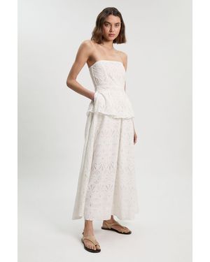 Karen Millen Cotton Broderie Peplum Bandeau Midi Dress - White