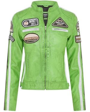 Infinity Leather Biker Racing Badges Jacket-Eastleigh Lamb Leather - Green