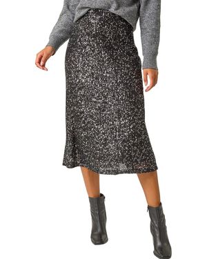 Roman Fluted Hem Sequin Skirt - Black