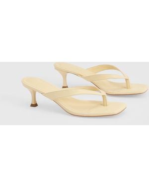 Boohoo Low Heel Square Toe Post Heeled Mules - Natural