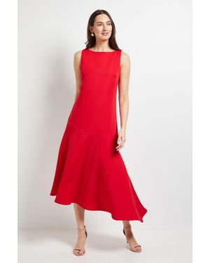PRINCIPLES Pleated Drop Waist Midi Dress - Red