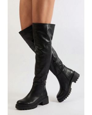 Boohoo Chunky Block Heel Knee High Boots - Black