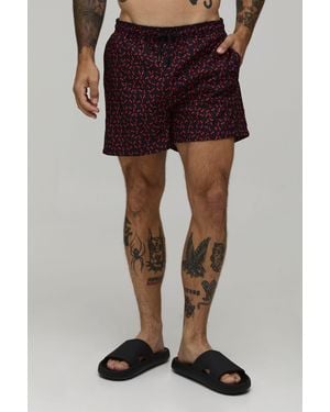 BoohooMAN Cherry Printed Short Length Swim - Black