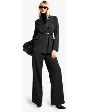 Boohoo Tailored Woven Pinstripe Wide Leg Trousers - Black