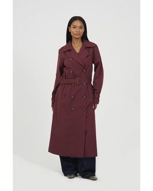 Brave Soul Double-Breasted Longline Trench Coat - Red