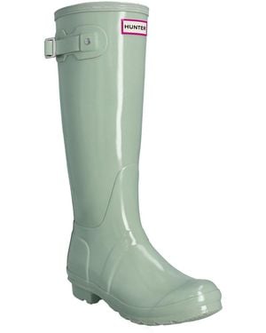 HUNTER Ladies Original Tall Gloss Wellington Boots (Seafoam) - Green
