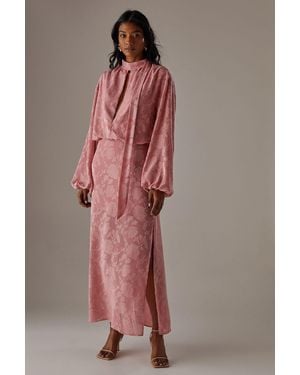 Warehouse Chiffon Jacquard High Neck Slash Front Blouse - Pink