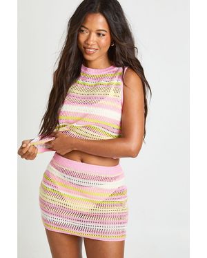 Boohoo Beach Crochet Racer Knit Top And Mini Skirt Co-Ord - Pink