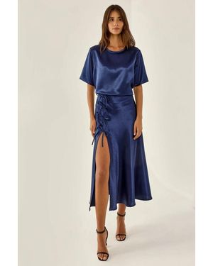 Hiccup Midi Skirt With Bow - Blue