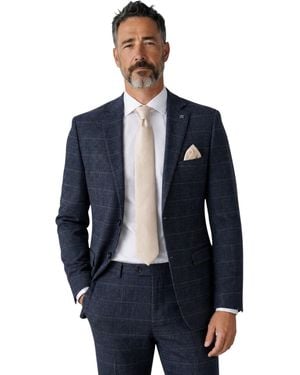 Paul Andrew Tweed Herringbone Formal Check Blazer - Blue