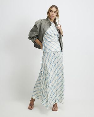 River Island Maxi Skirt Check Elasticated Waist - Blue