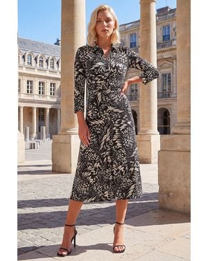 Roman Petite Button Ruched Dress - Black