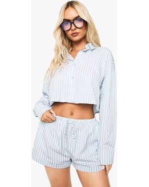 Boohoo Stripe Seersucker Cropped Shirt - White