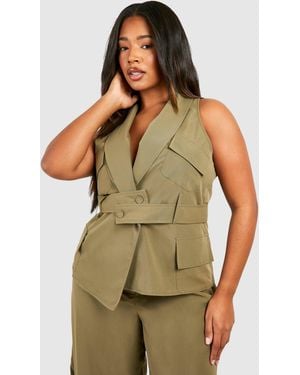 Boohoo Plus Utility Belted Waistcoat - Green