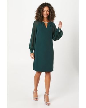 Wallis Occasion Embellished Chiffon Sleeve Shift Dress - Green