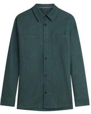 Ted Baker Shaww Delave Linen Dark Overshirt - Green