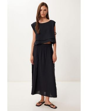 Happiness İstanbul Cotton Sleeveless Blouse And Wide-Leg Skirt Set - Black