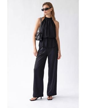 MixRay Halter Blouse And Wide-Leg Trousers Set - Black