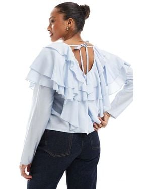ASOS V Neck Extreme Ruffle Blouse - Blue