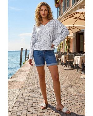 Roman Contrast Stitch V-Neck Top - Grey