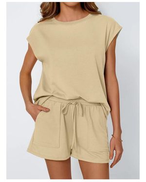 Everyday the Label Round Neck Cap Sleeve Top And Shorts Set - Natural