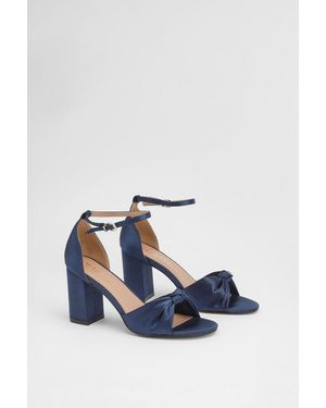 Wallis Wide Fit Carmen Satin Knot Front High Block Heel Sandals - Blue