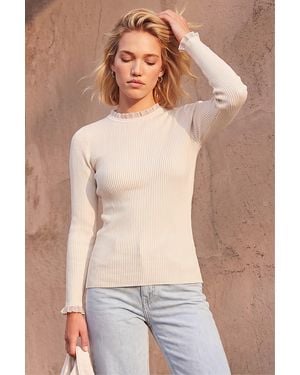 Roman Woven Trim Ribbed Knit Jumper - Natural