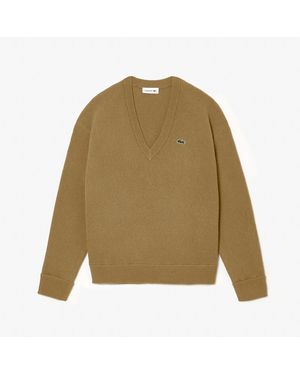 Lacoste Relaxed Fit V-Neck Wool Cardigan - Green