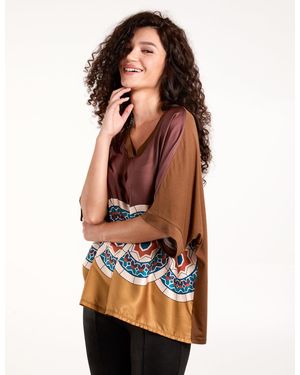 Blue Vanilla Satin Viscose Back Print Blouse - Orange