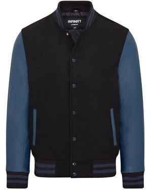 Infinity Leather Letterman Baseball Wool Varsity Bomber Jacket - Blue