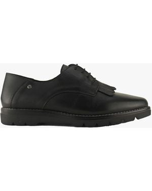 Pikolinos Riga Ladies Leather Flats Lace Up Shoes - Black