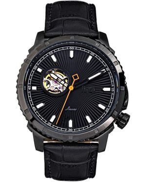 Reign Bauer Automatic Semi-Skeletonleather-Band Watch - Black
