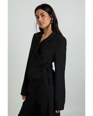 Boohoo Tie Side Tailored Blazer - Black