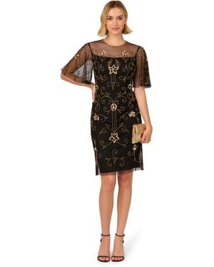 Adrianna Papell Studio Beaded Illusion Neck Dress - Black