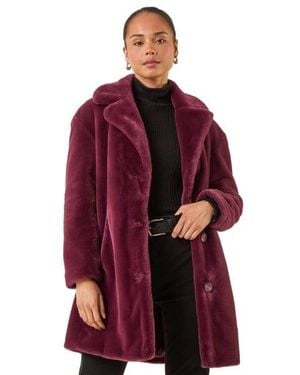 Roman Petite Longline Pocket Fur Coat - Red
