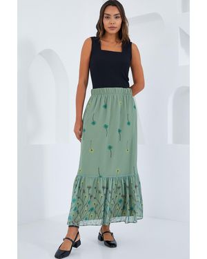 Bigdart Floral Print Maxi Skirt - Green