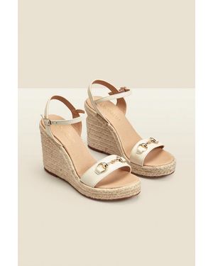 Sosandar Carina Ivory Leather Snaffle Trim Wedge Espadrille - Natural