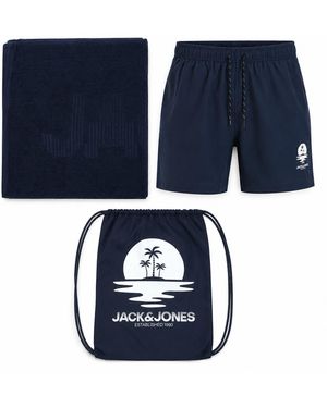 Jack & Jones Beach Pack Big King Size Swim Shorts Towel & Bag - Blue