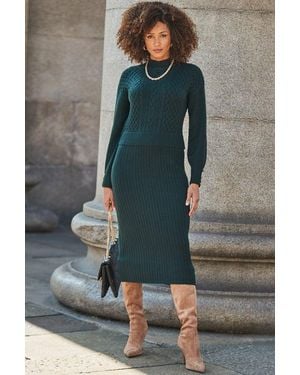 Sosandar Forest Two Part Cable Knit Midi Dress - Grey