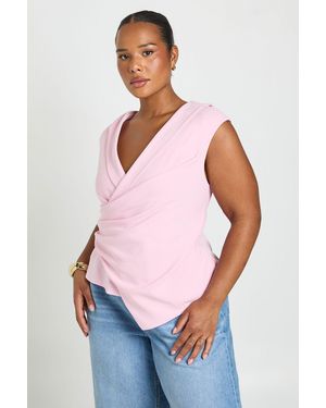 Boohoo Plus Wrap Drape Detail Tailored Top - Pink